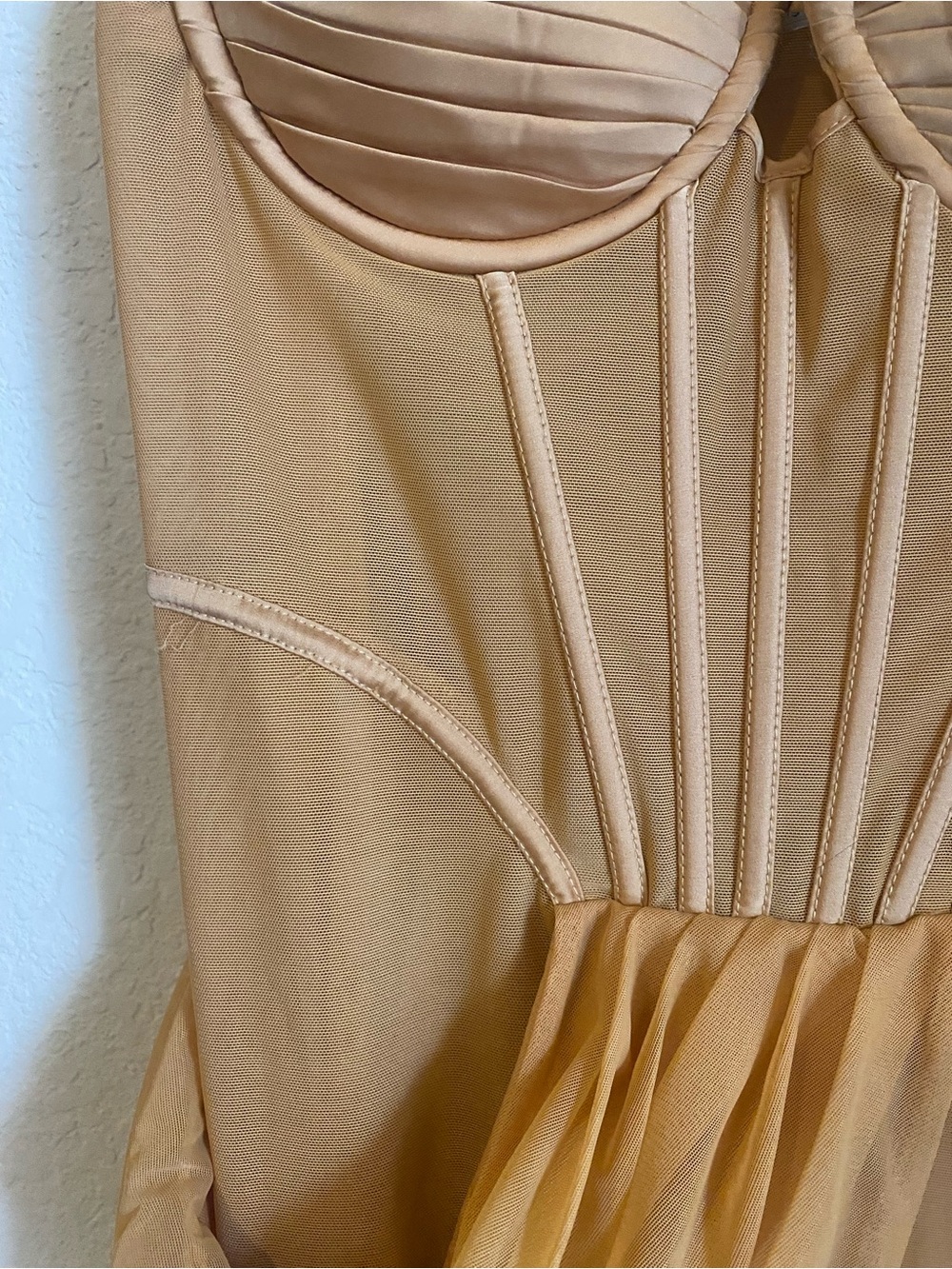 Oh Polly Glam Gold Draped Corset Midaxi Formal Dress Asymmetric Wrap Slit 4 - Picture 5 of 16